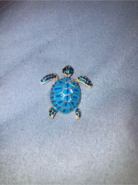 Blue Turtle Enamel Pin with Crystal Accents